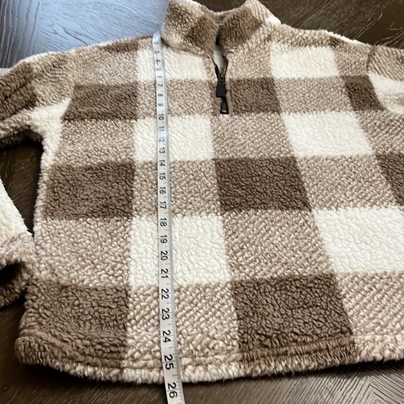 Teddy pullover tan plaid squares half zip jacket - Picture 16 of 17